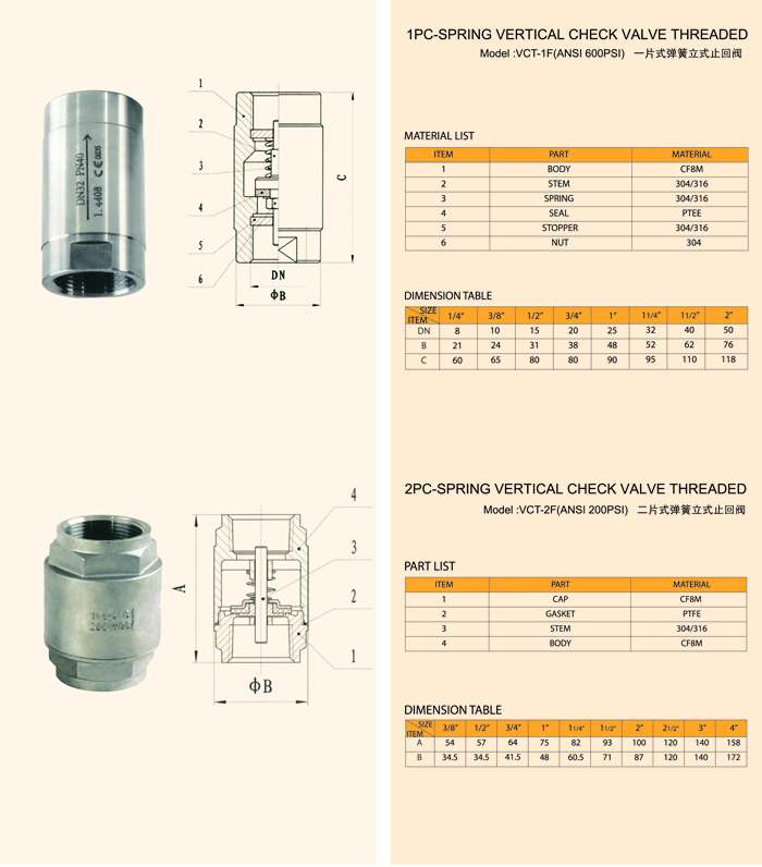 1PC-SPRING VERTICAL CHECK VALVE THREADED